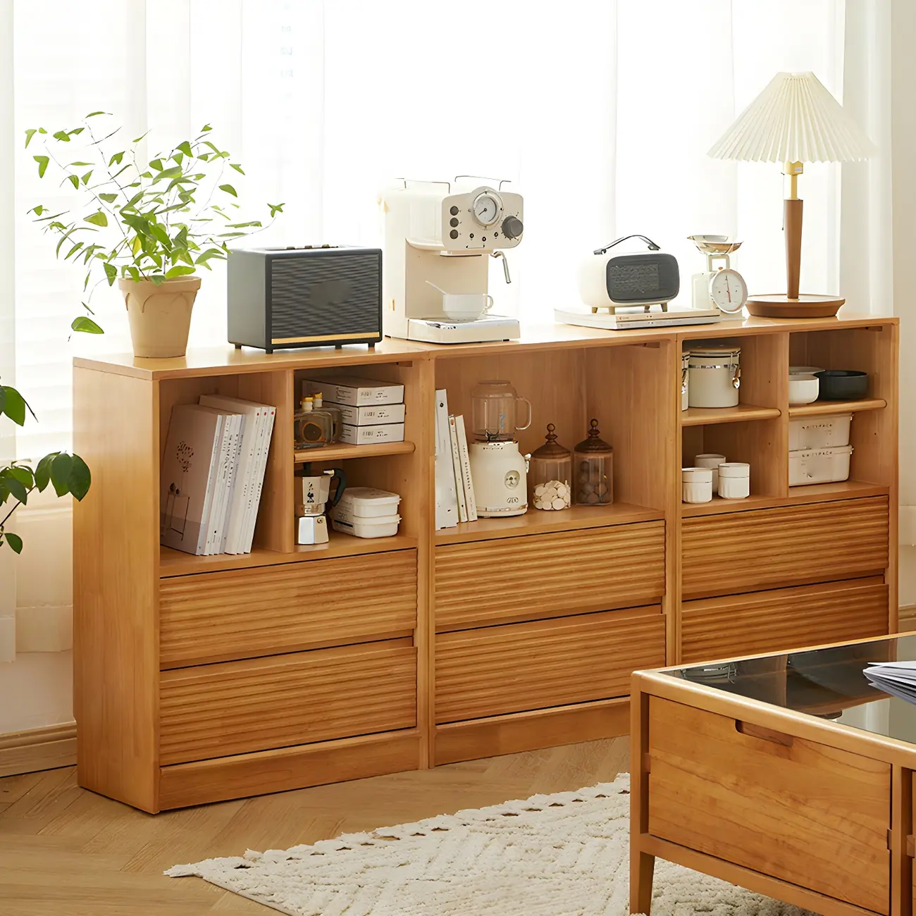 Scandinavian Light Wood 2-Shelf Bookcase with Drawers Image - 6 | homeyfad