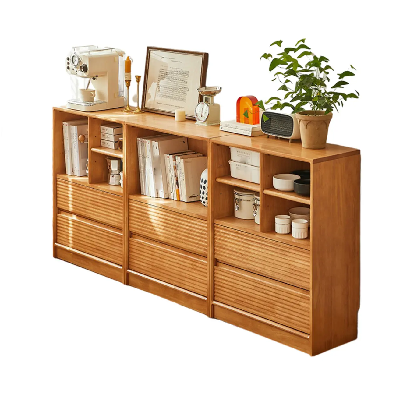 Scandinavian Light Wood 2-Shelf Bookcase with Drawers Image - 8 | homeyfad