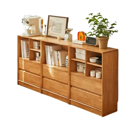 Scandinavian Light Wood 2-Shelf Bookcase with Drawers Image - 8