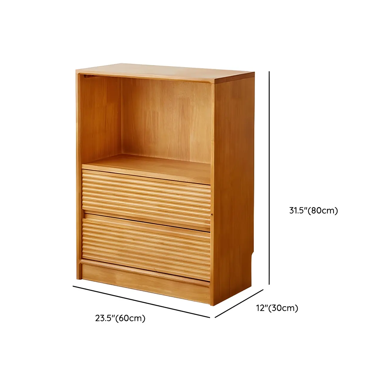 Scandinavian Light Wood 2-Shelf Bookcase with Drawers #size