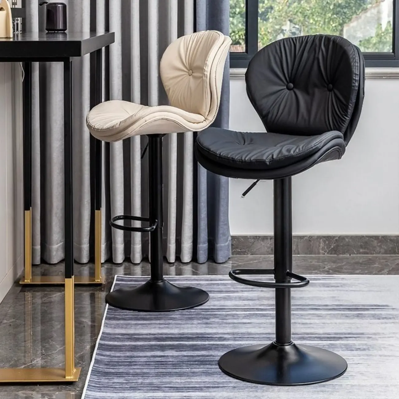 Modern Soft Leather Adjustable Metal Swivel Bar Stool Image - 1 | homeyfad