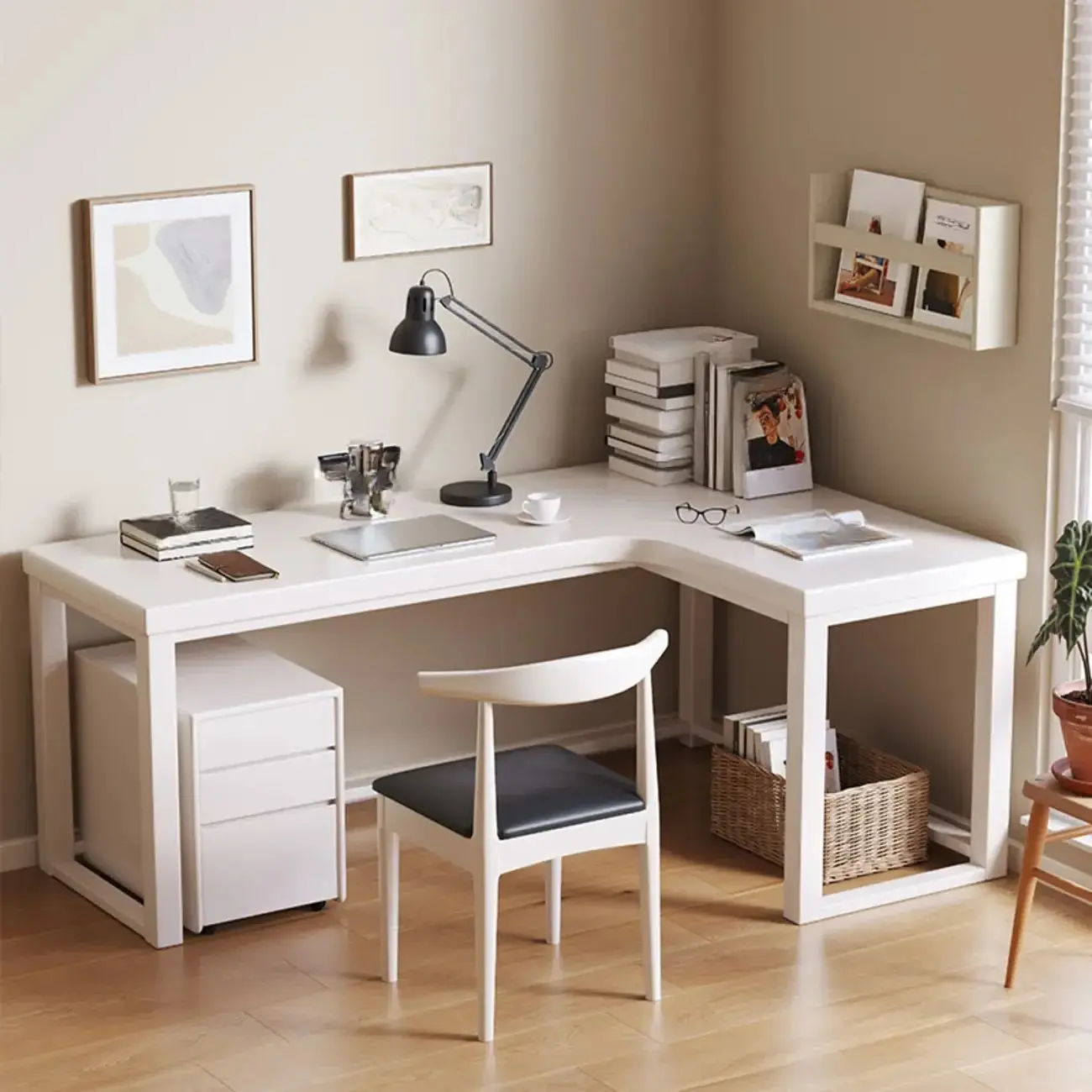 L-Shaped Brown Wooden Corner Office Desk Image - 2 | homeyfad