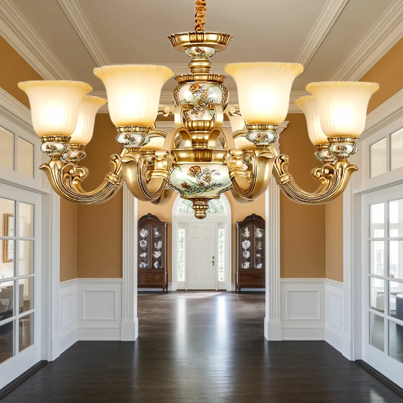 Vintage Gold Frosted Glass Floral Ceramic Chandelier Image - 1 | homeyfad