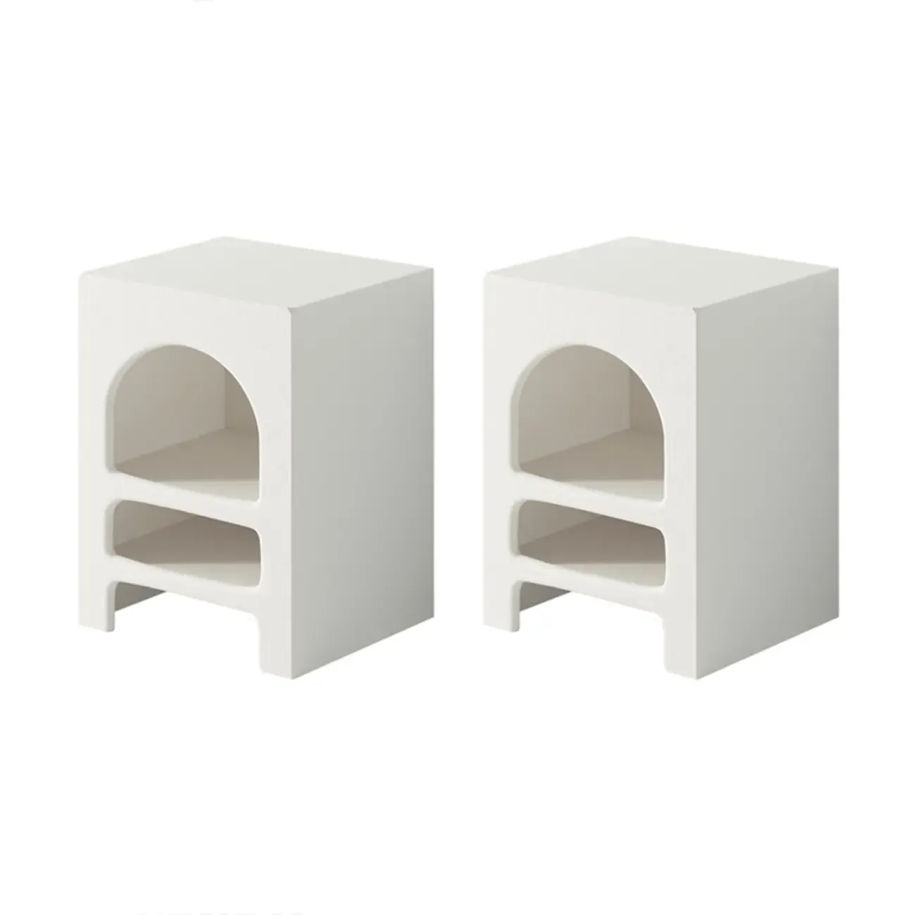 Rectangular White Wood Arched Open Storage Nightstand Image - 5