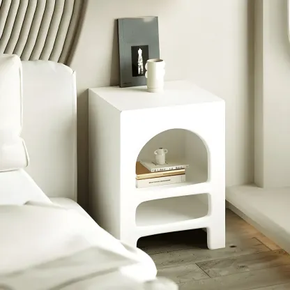Rectangular White Wood Arched Open Storage Nightstand Image - 4