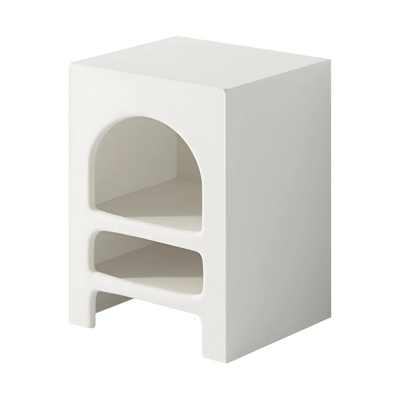 Rectangular White Wood Arched Open Storage Nightstand Image - 7 | homeyfad