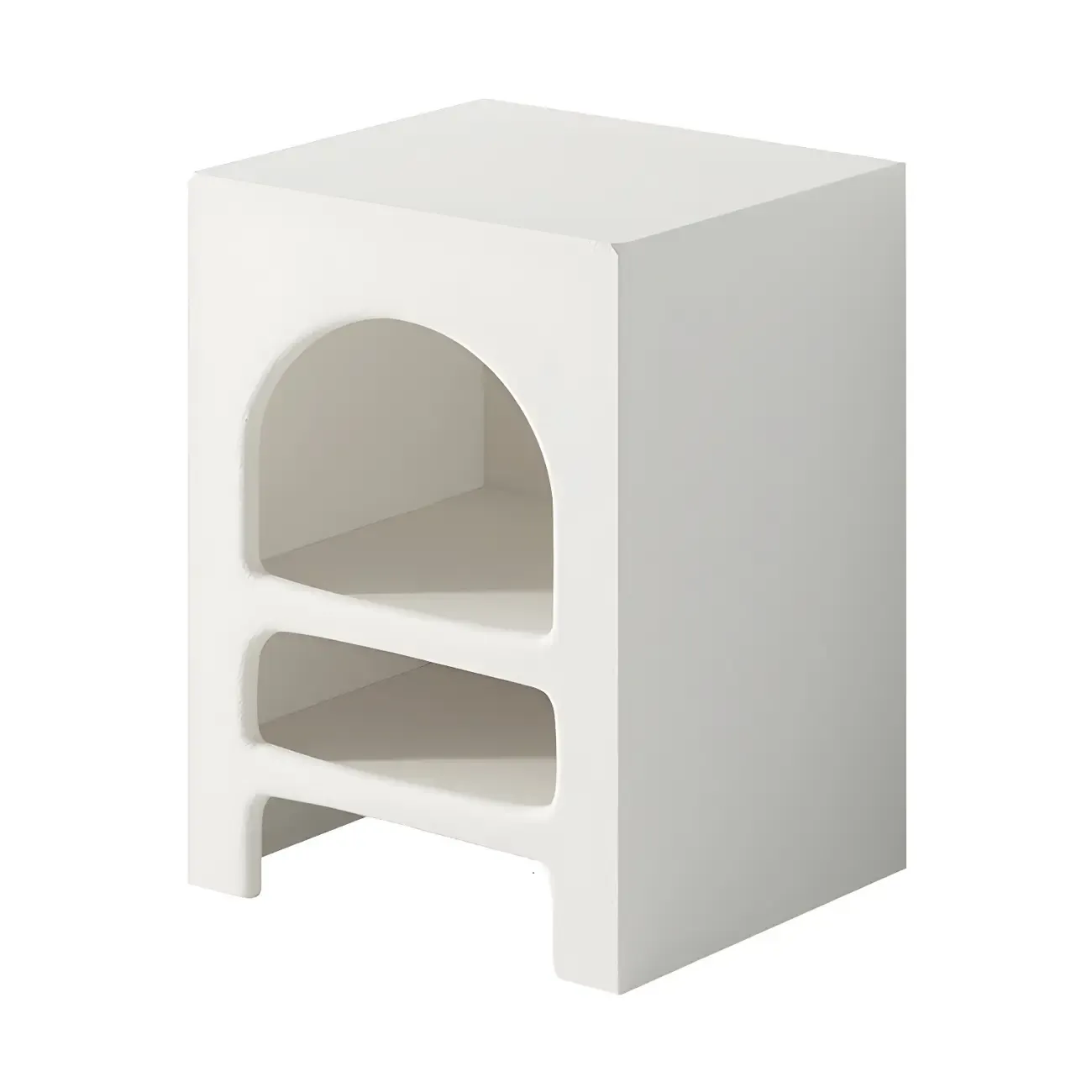 Rectangular White Wood Arched Open Storage Nightstand Image - 7