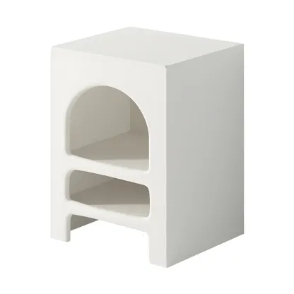 Rectangular White Wood Arched Open Storage Nightstand Image - 7