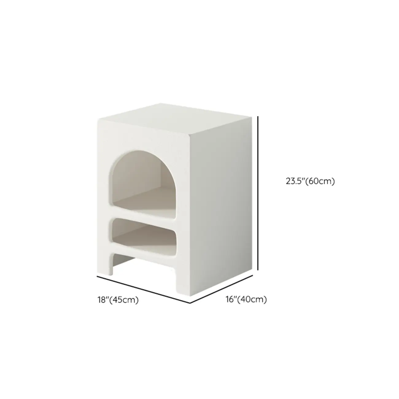 Rectangular White Wood Arched Open Storage Nightstand #size | homeyfad