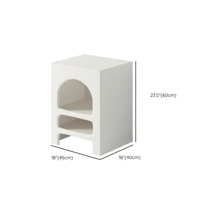 Rectangular White Wood Arched Open Storage Nightstand #size