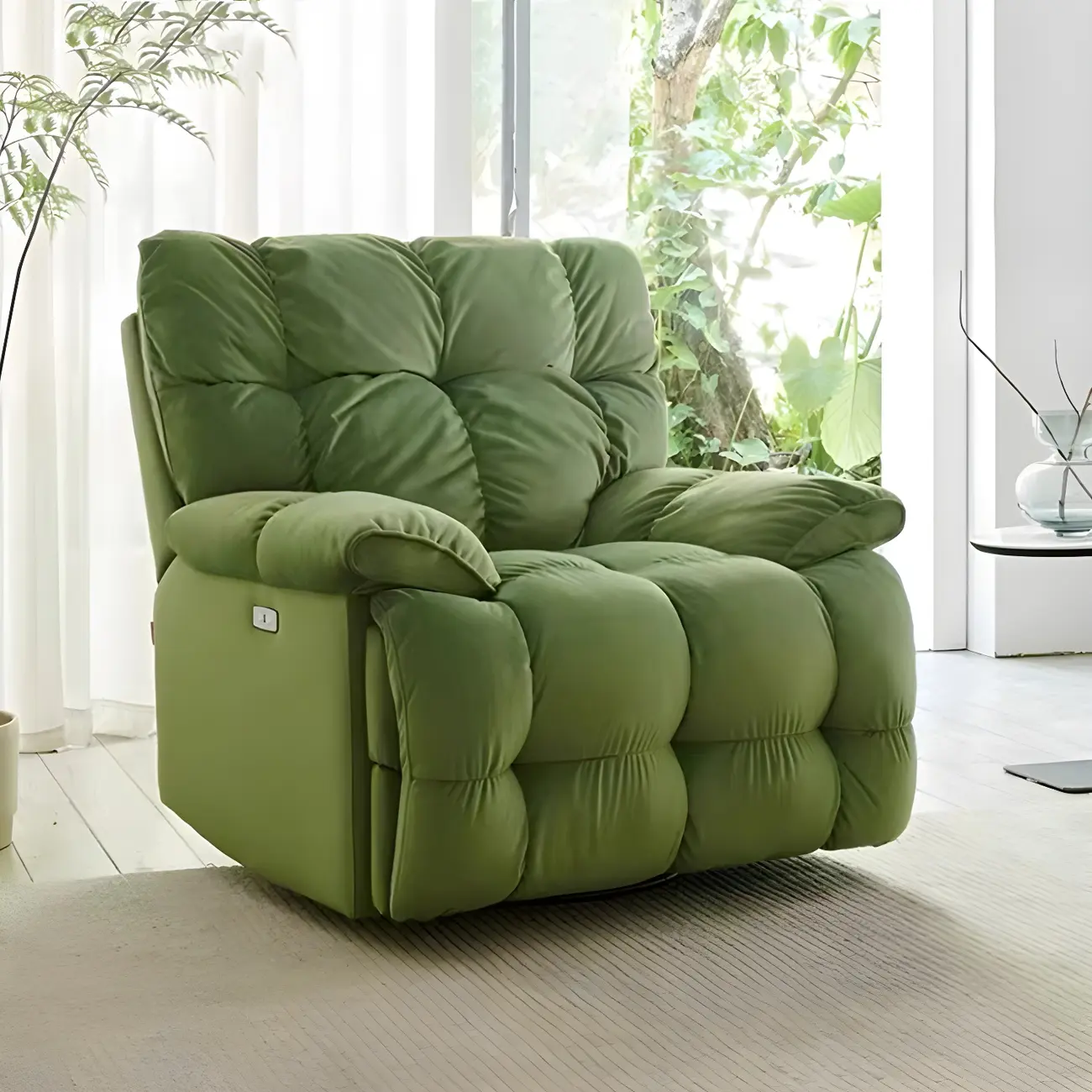 Elegant Suede Recliner with Soft Swivel Base for Living Room Image - 1 | homeyfad
