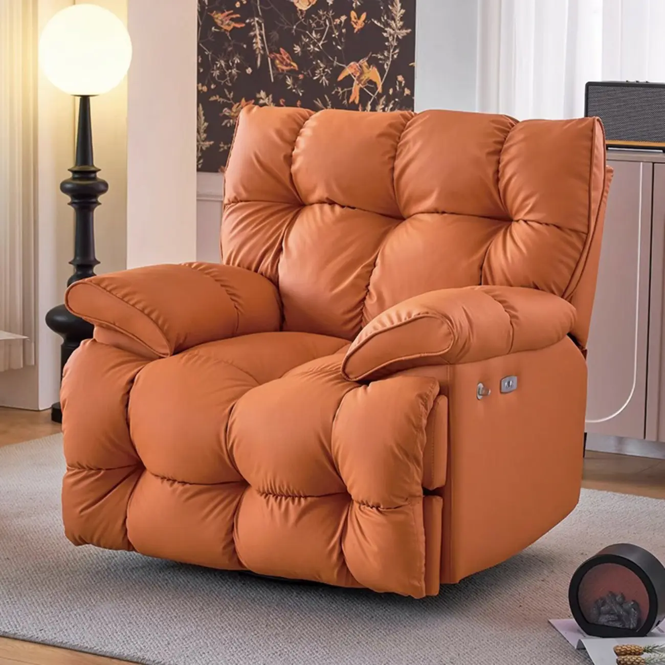 Elegant Suede Recliner with Soft Swivel Base for Living Room Image - 2 | homeyfad