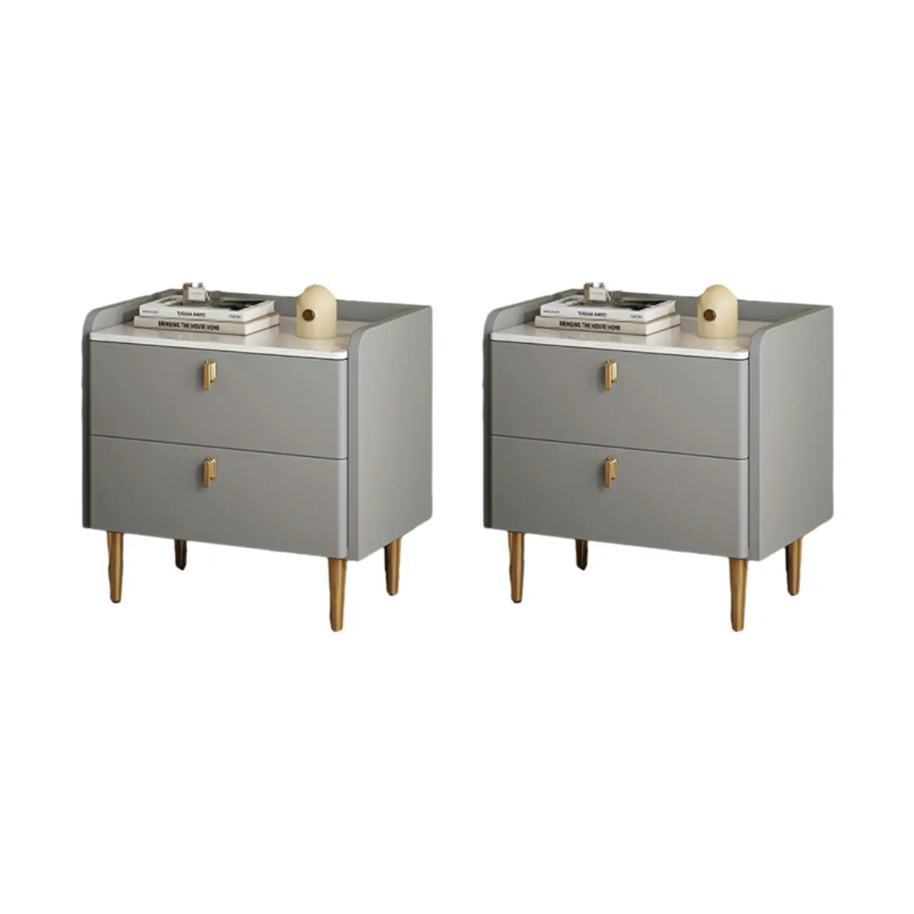 Modern Leather Stone Top Gold Accents 2-Drawer Nightstand Image - 9 | homeyfad