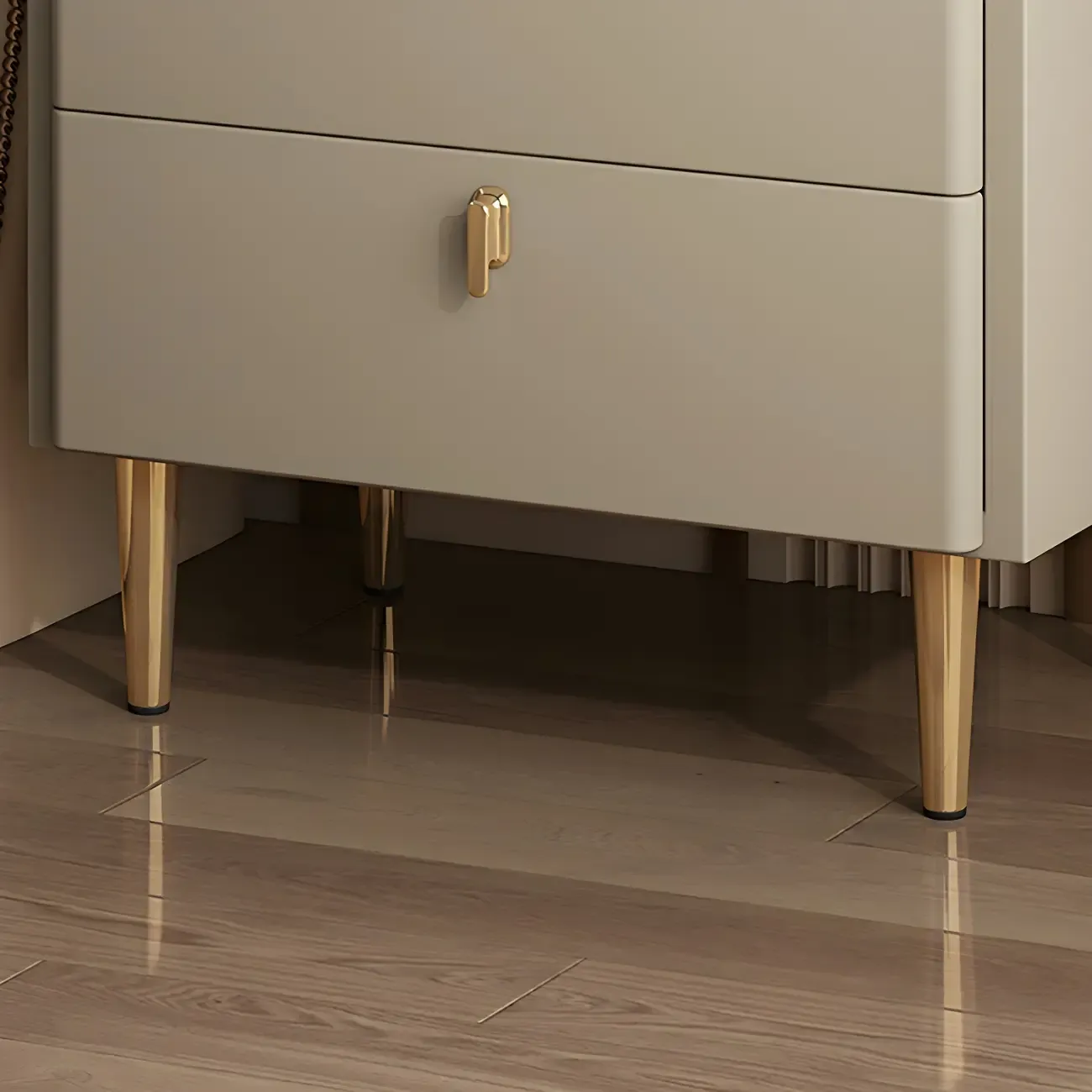 Modern Leather Stone Top Gold Accents 2-Drawer Nightstand Image - 8