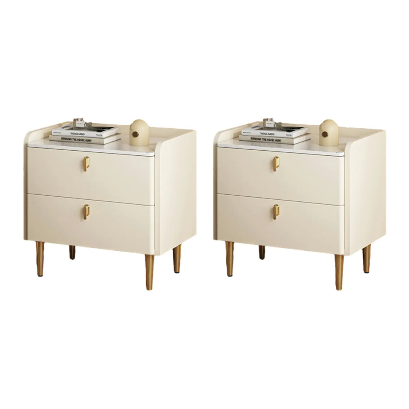 Modern Leather Stone Top Gold Accents 2-Drawer Nightstand Image - 11 | homeyfad