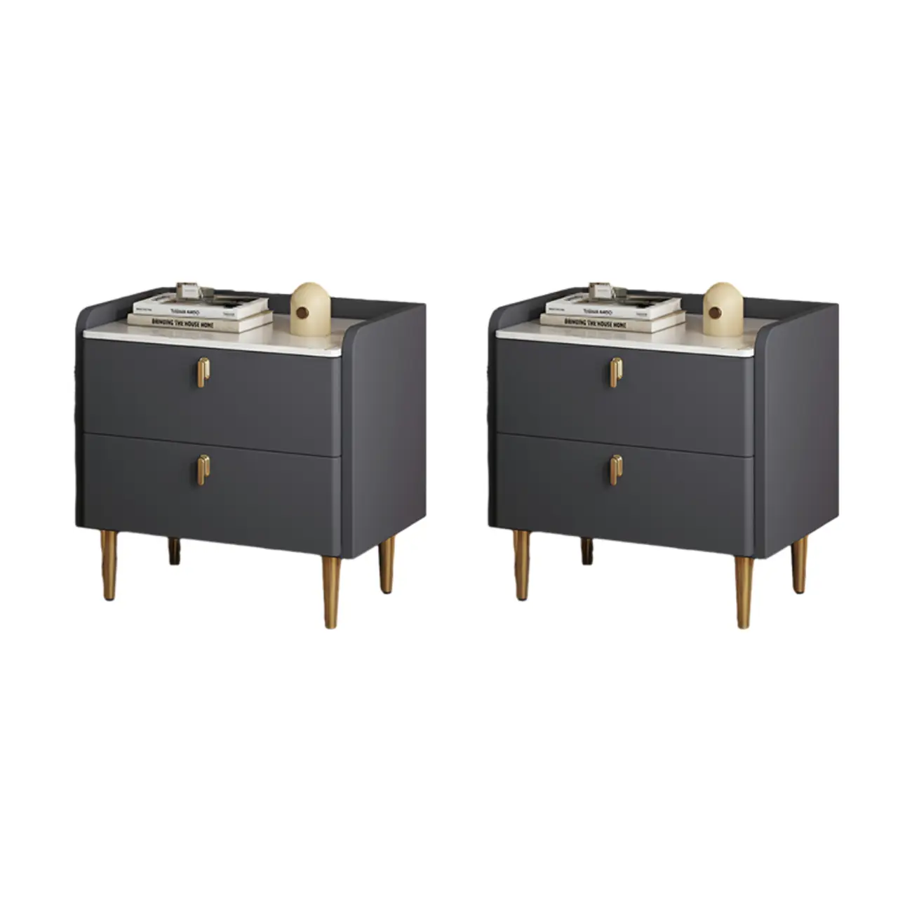 Modern Leather Stone Top Gold Accents 2-Drawer Nightstand Image - 13 | homeyfad