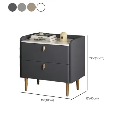 Modern Leather Stone Top Gold Accents 2-Drawer Nightstand #size