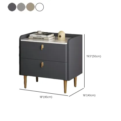 Modern Leather Stone Top Gold Accents 2-Drawer Nightstand Image - 15