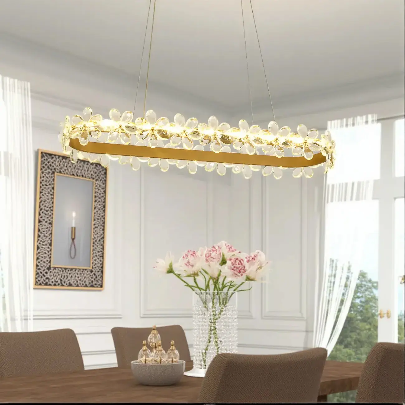 Exquisite Modern Crystal Flower Pendant Light Image - 5 | homeyfad