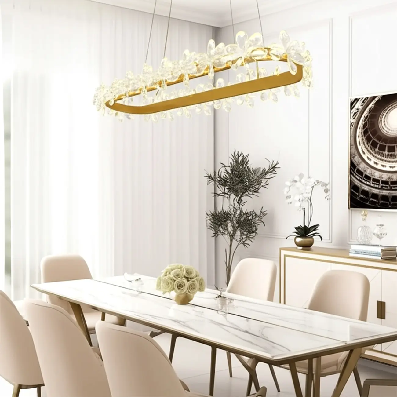 Exquisite Modern Crystal Flower Pendant Light Image - 9 | homeyfad