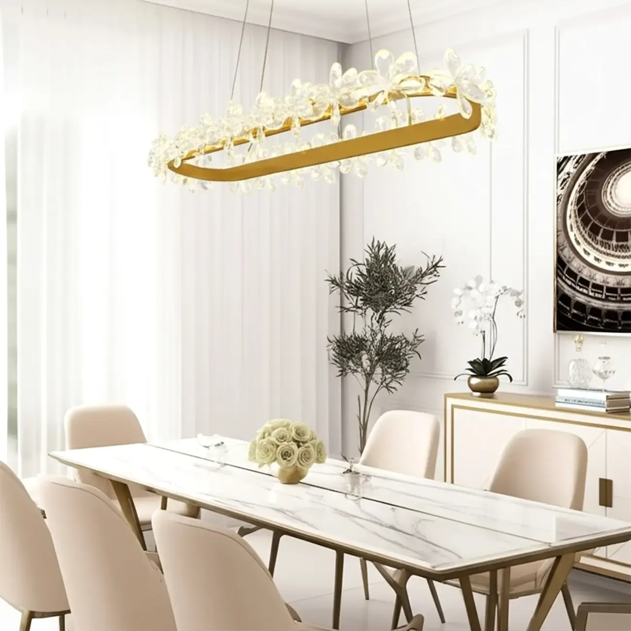 Exquisite Modern Crystal Flower Pendant Light Image - 9