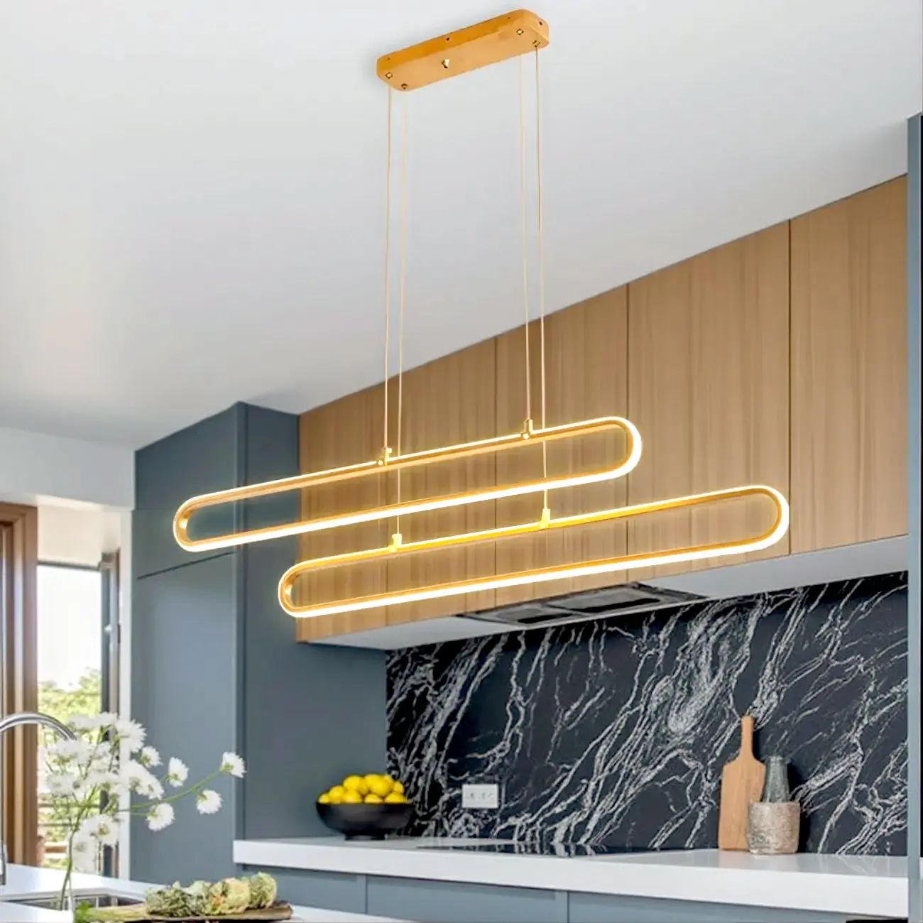 Trendy Gold LED Oval Pendant Light for Kitchen Image - 1 | homeyfad