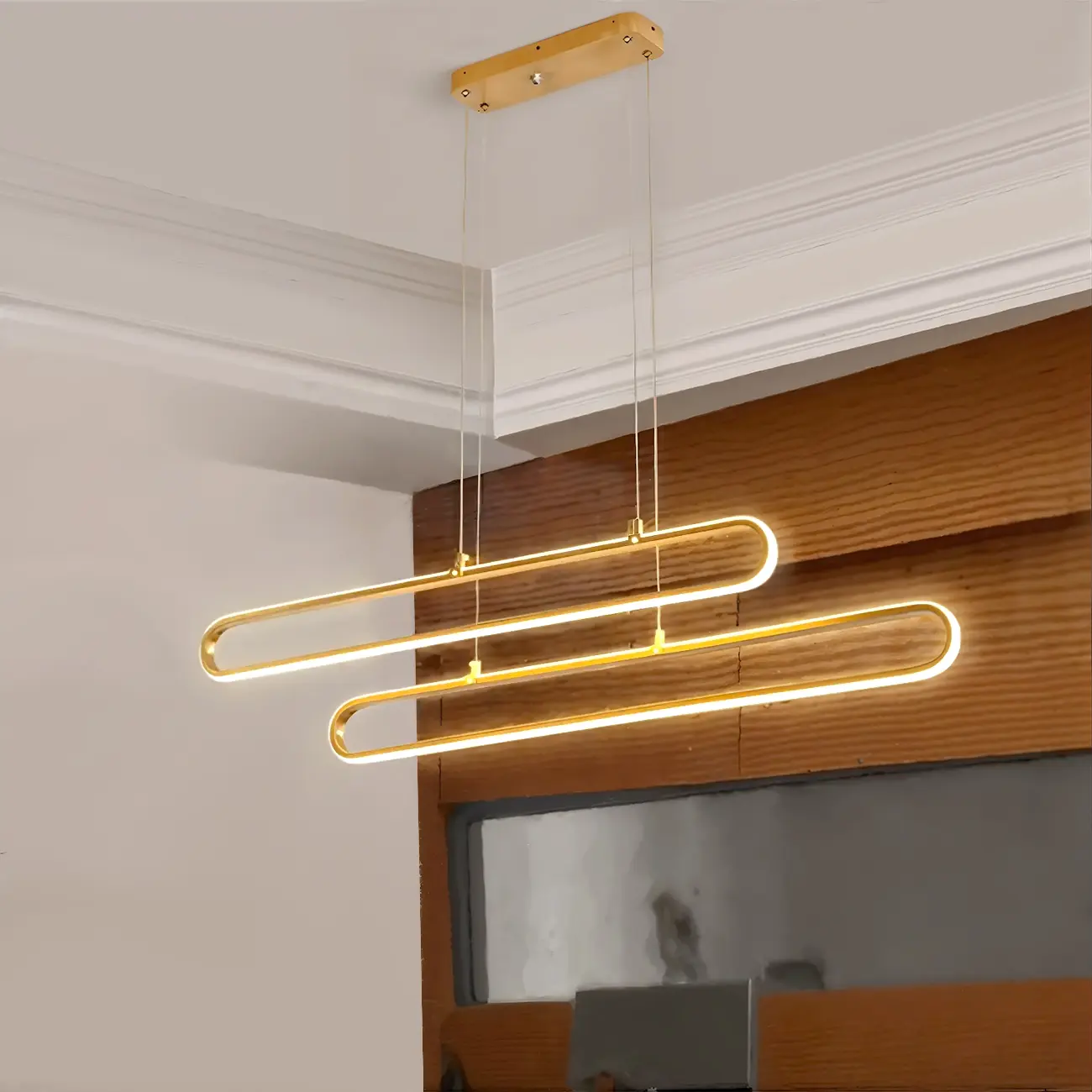 Trendy Gold LED Oval Pendant Light for Kitchen Image - 2 | homeyfad