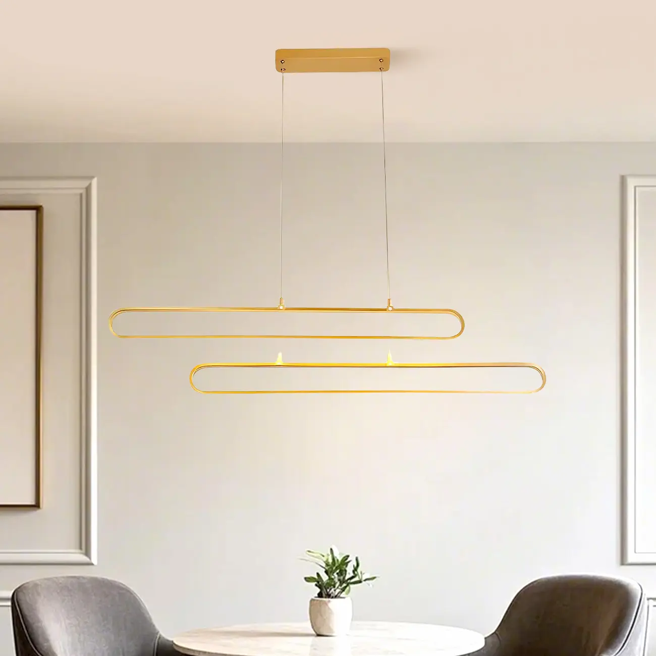 Trendy Gold LED Oval Pendant Light for Kitchen Image - 3 | homeyfad