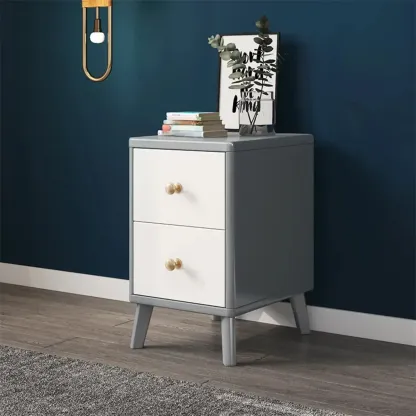 Square Solid Wood 2-Drawer Nightstand with Legs Image - 4