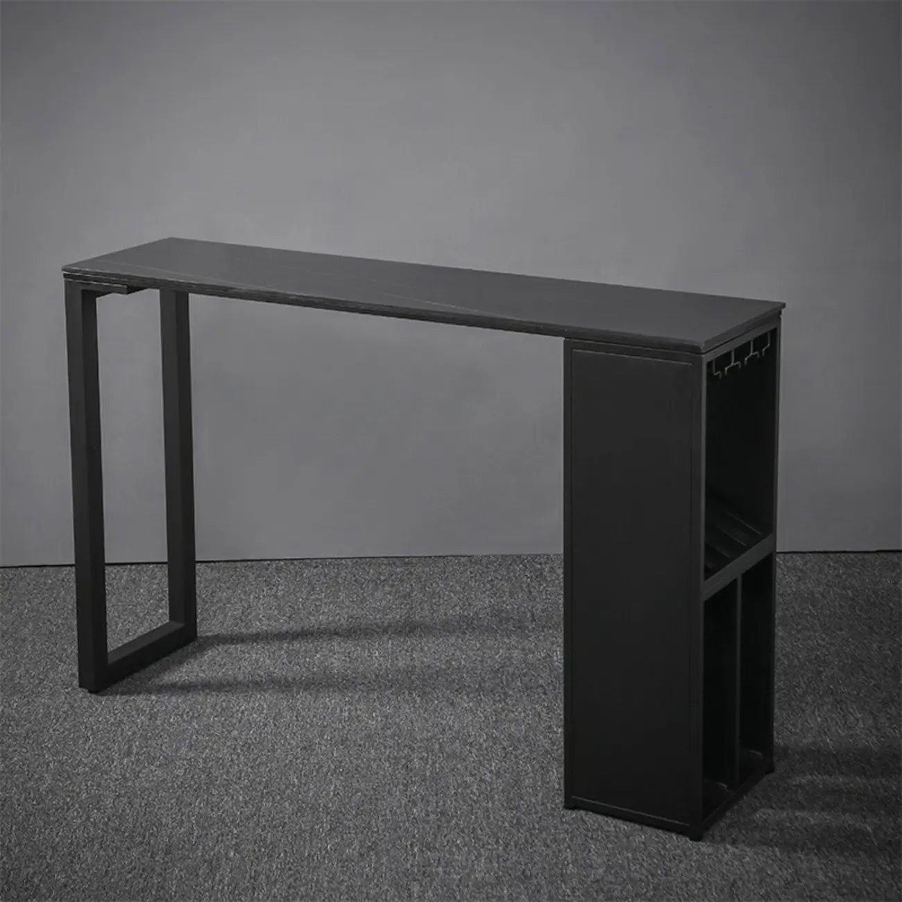 Modern Stone Metal Wine Storage Bar Tables with Cup Holder Image - 3 | homeyfad