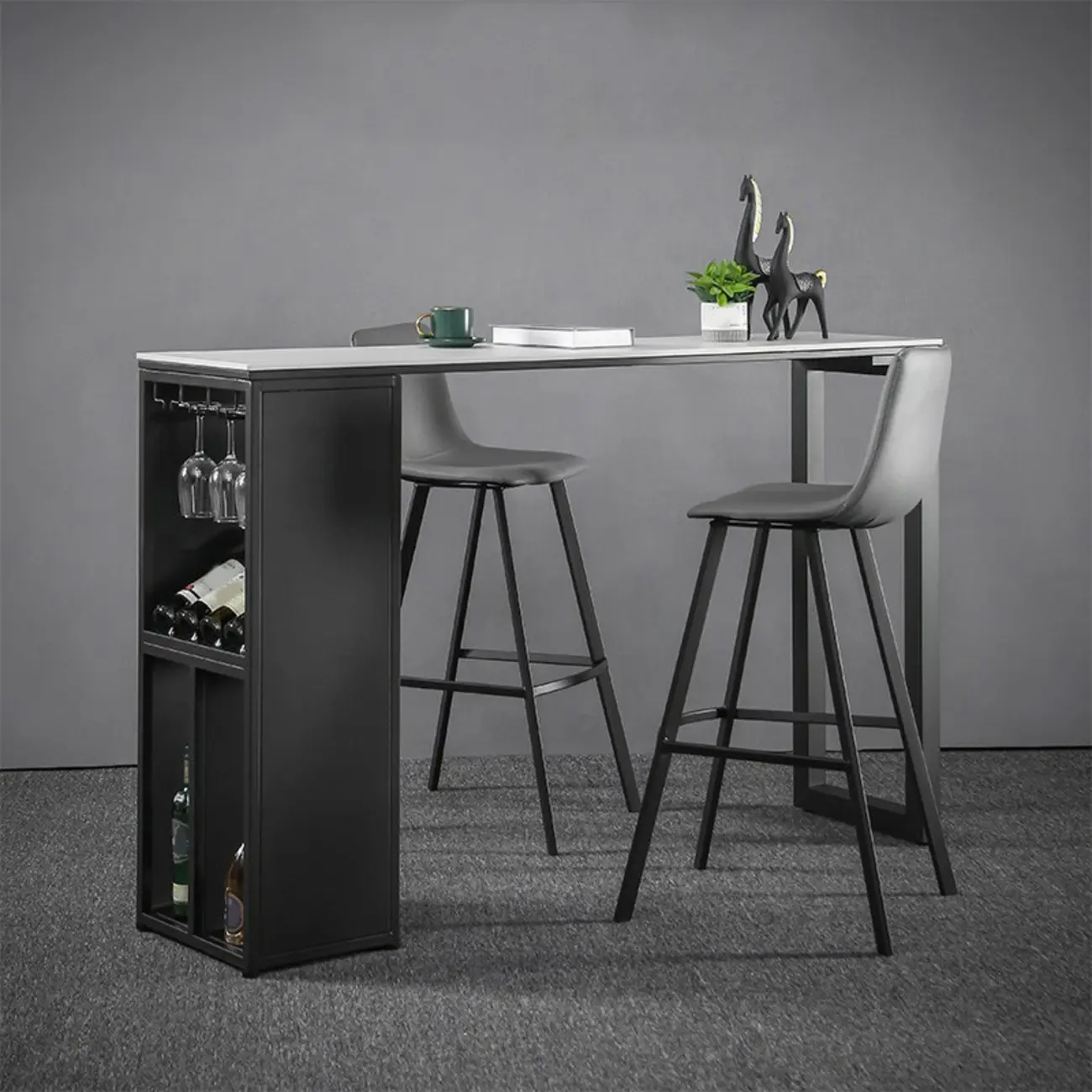 Modern Stone Metal Wine Storage Bar Tables with Cup Holder Image - 5 | homeyfad