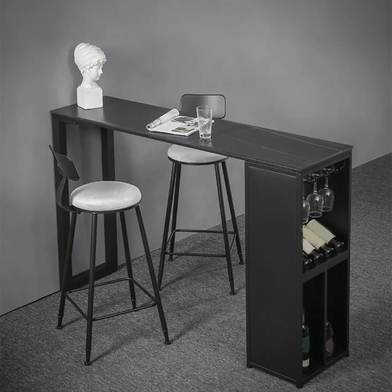 Modern Stone Metal Wine Storage Bar Tables with Cup Holder Image - 6 | homeyfad