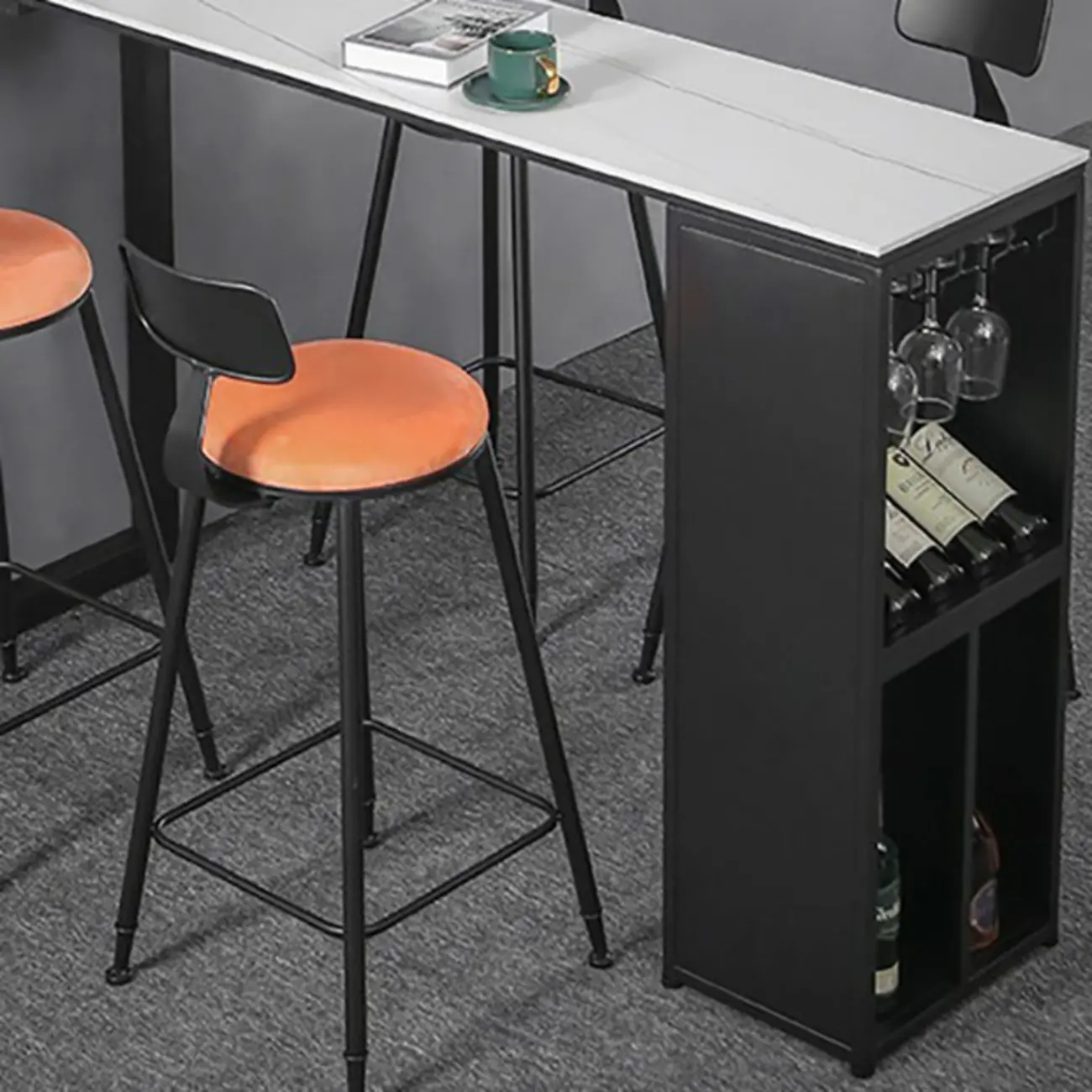 Modern Stone Metal Wine Storage Bar Tables with Cup Holder Image - 8 | homeyfad