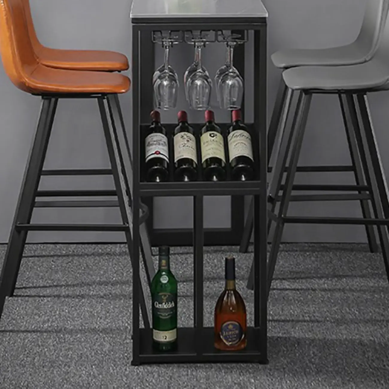 Modern Stone Metal Wine Storage Bar Tables with Cup Holder Image - 9 | homeyfad