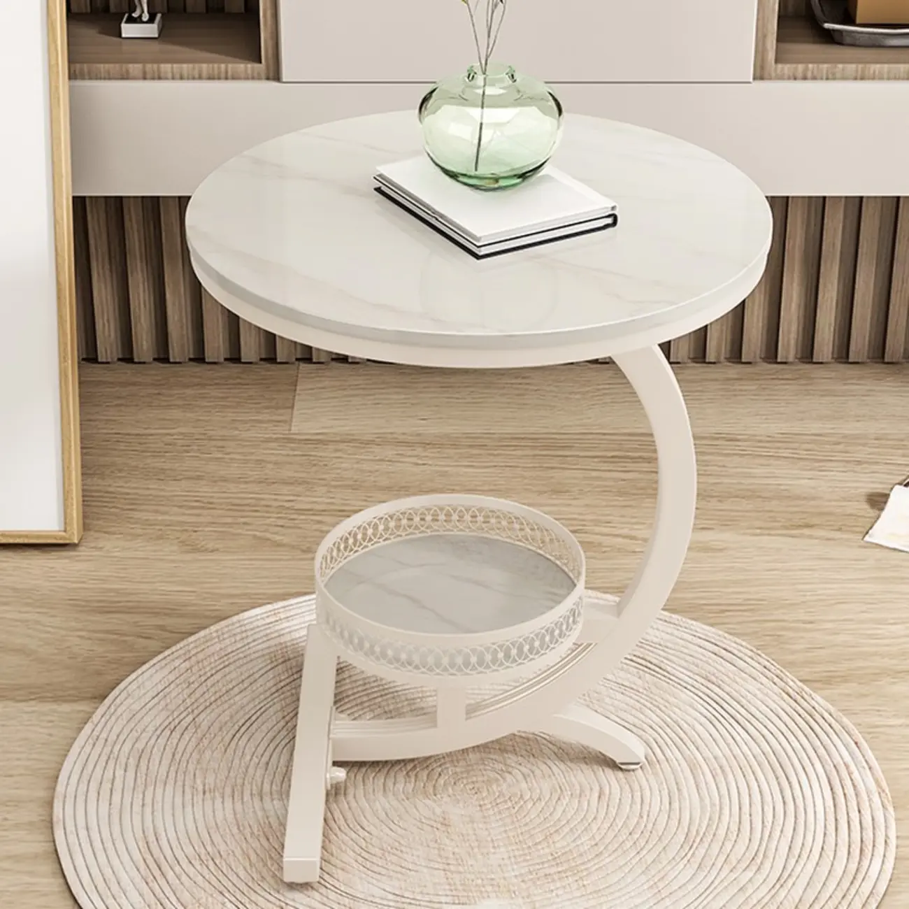Glam Stone Top Metal Base C-Shape Side Table Image - 2 | homeyfad