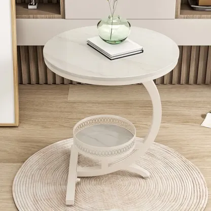 Glam Stone Top Metal Base C-Shape Side Table Image - 2