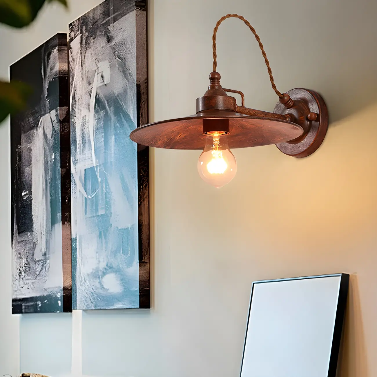 Industrial Rust Metal LED Wall Sconce for Living Space Decor | homeyfad