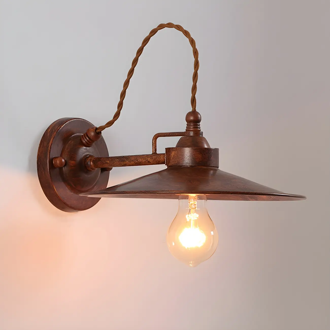 Industrial Rust Metal LED Wall Sconce for Living Space Decor | homeyfad