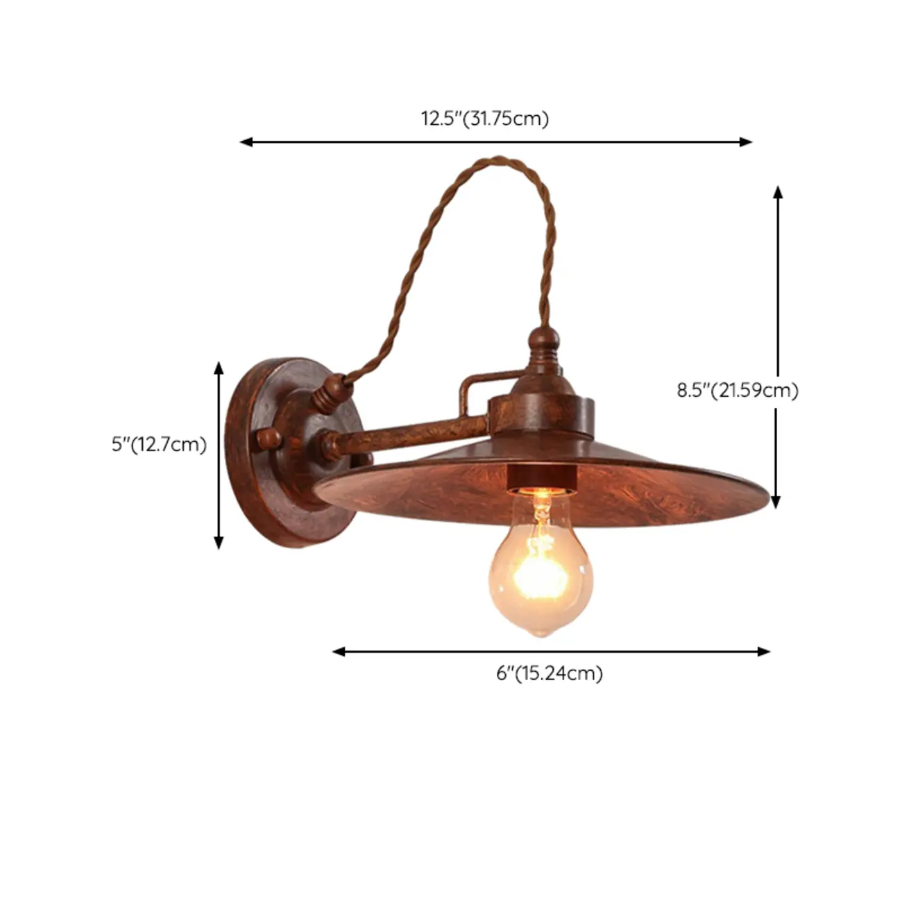 Industrial Rust Metal LED Wall Sconce for Living Space Decor | homeyfad