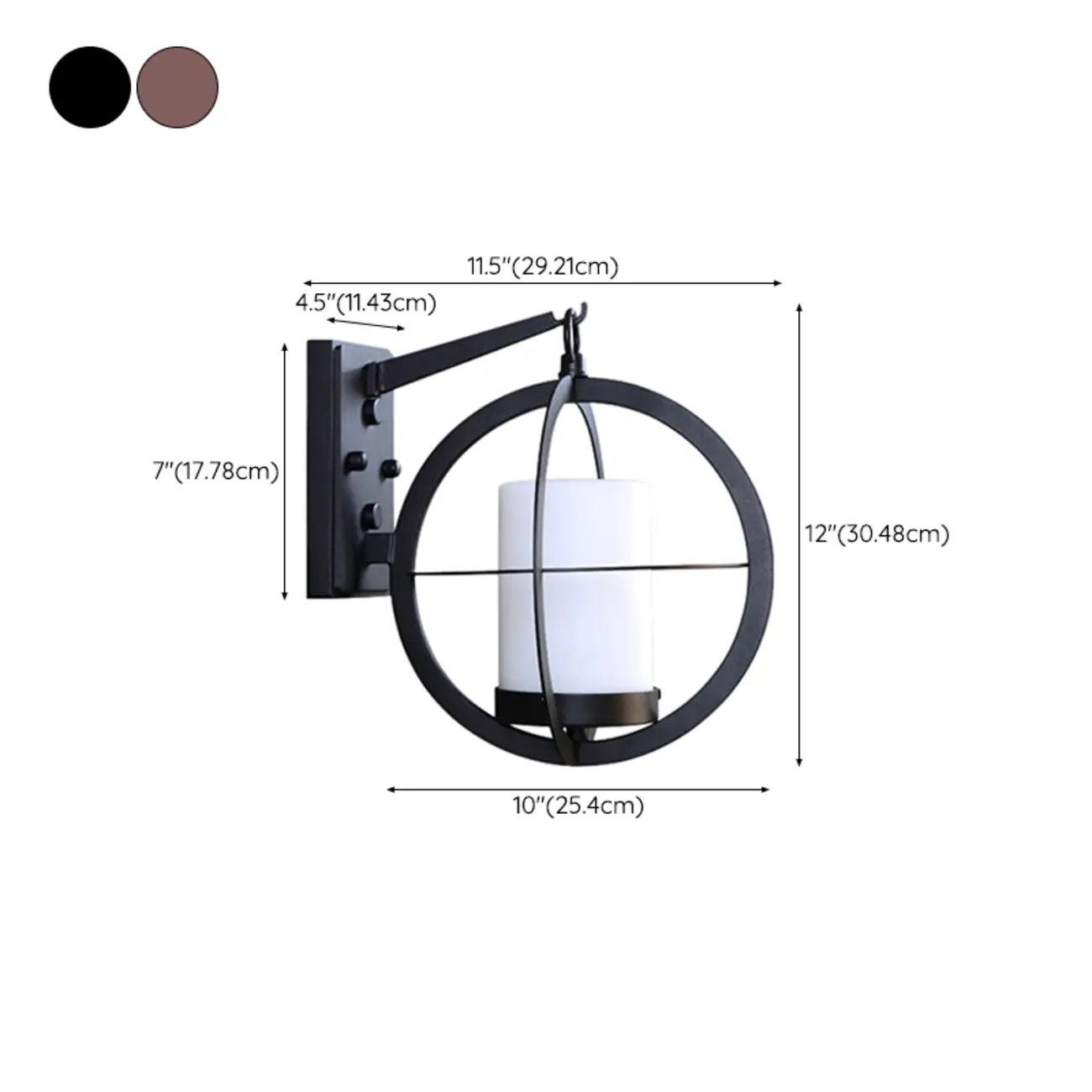 Mini Industrial Metal Outdoor Wall Light White Glass Cylinder LED #size