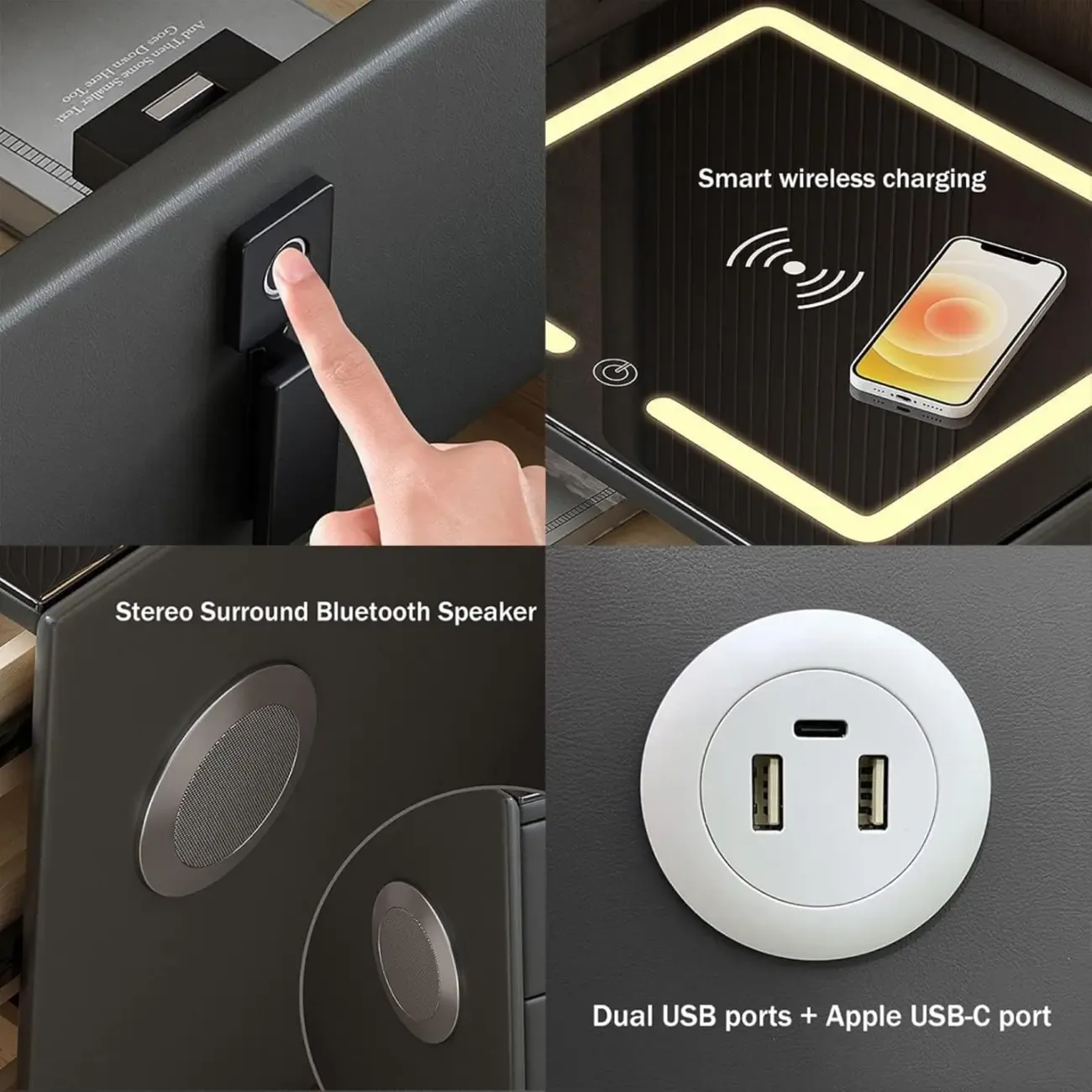 Narrow 3-Drawers Glass Top Wooden Nightstand with Light Image - 3