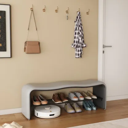 2-Seat Upholstered Metal Solid Color Storage Entryway Bench Image - 4