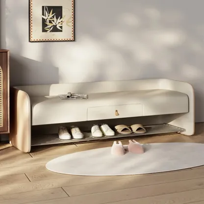 Living Room Pine Wood Upholstered Storage Bench with Backrest Image - 4