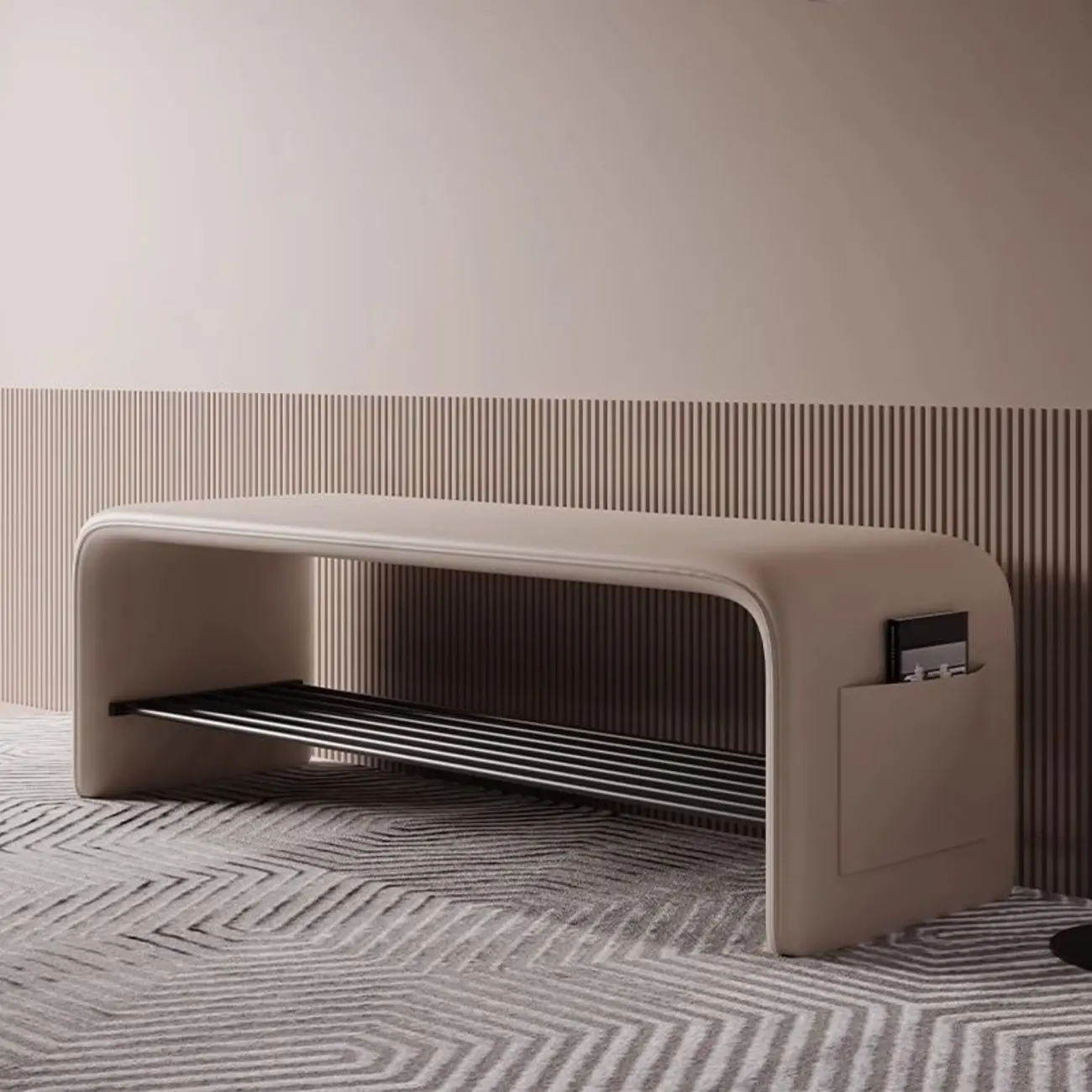 Multi-Purpose Stylish Solid Color Metal Upholstered Indoor Bench Image - 6 | homeyfad