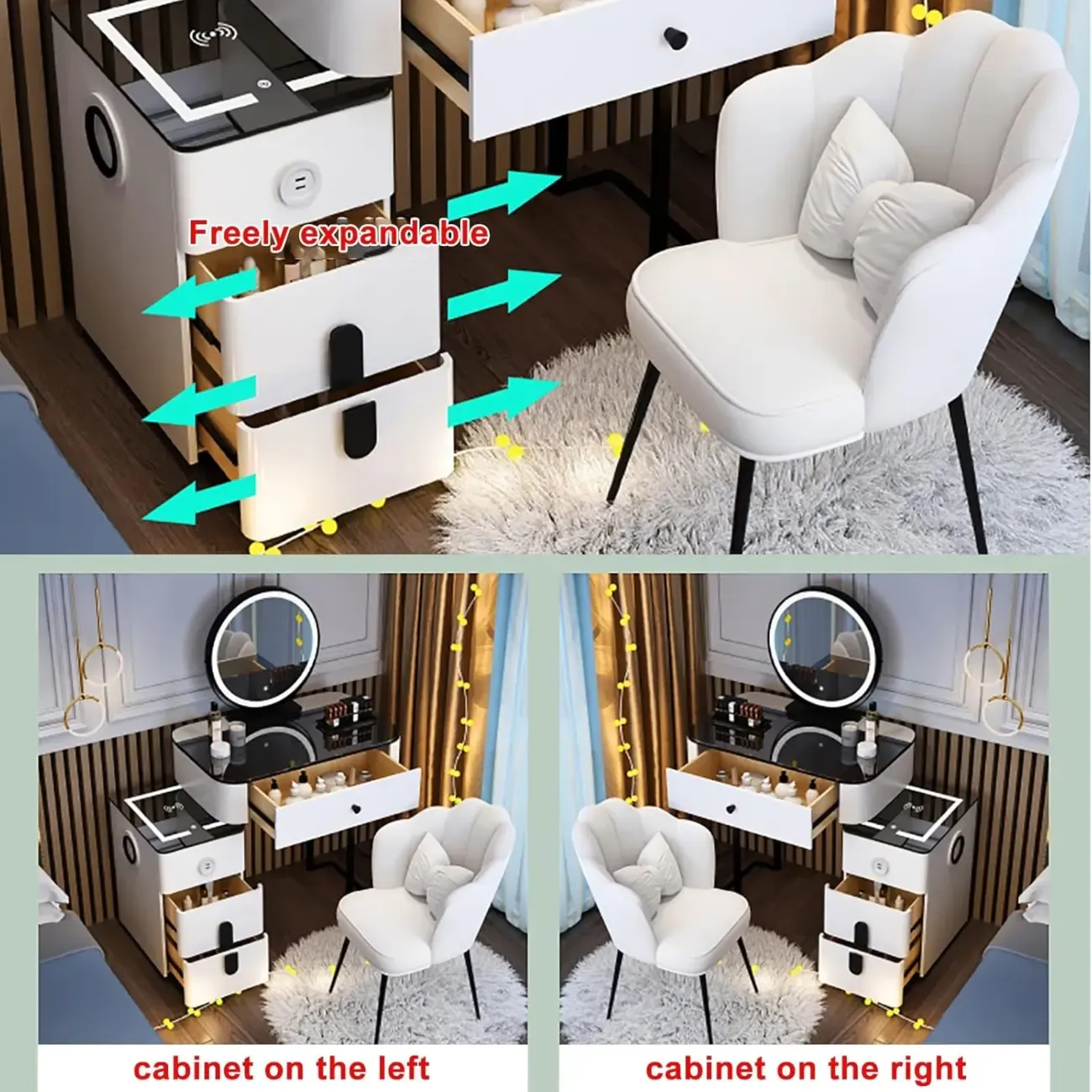 High Capacity Makeup Vanity Set with Lighted Mirror in Bear Shape Image - 10