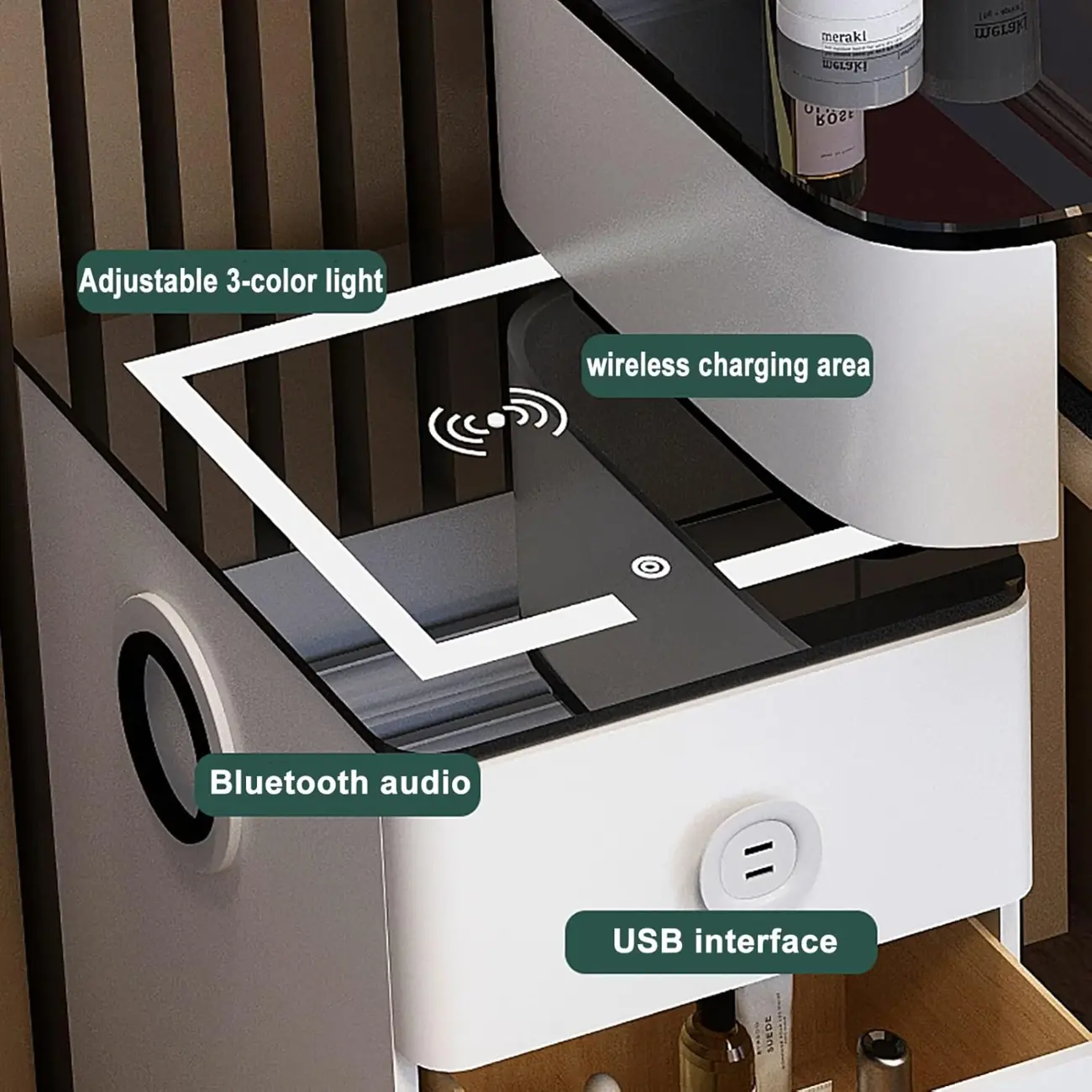 High Capacity Makeup Vanity Set with Lighted Mirror in Bear Shape Image - 7 | homeyfad