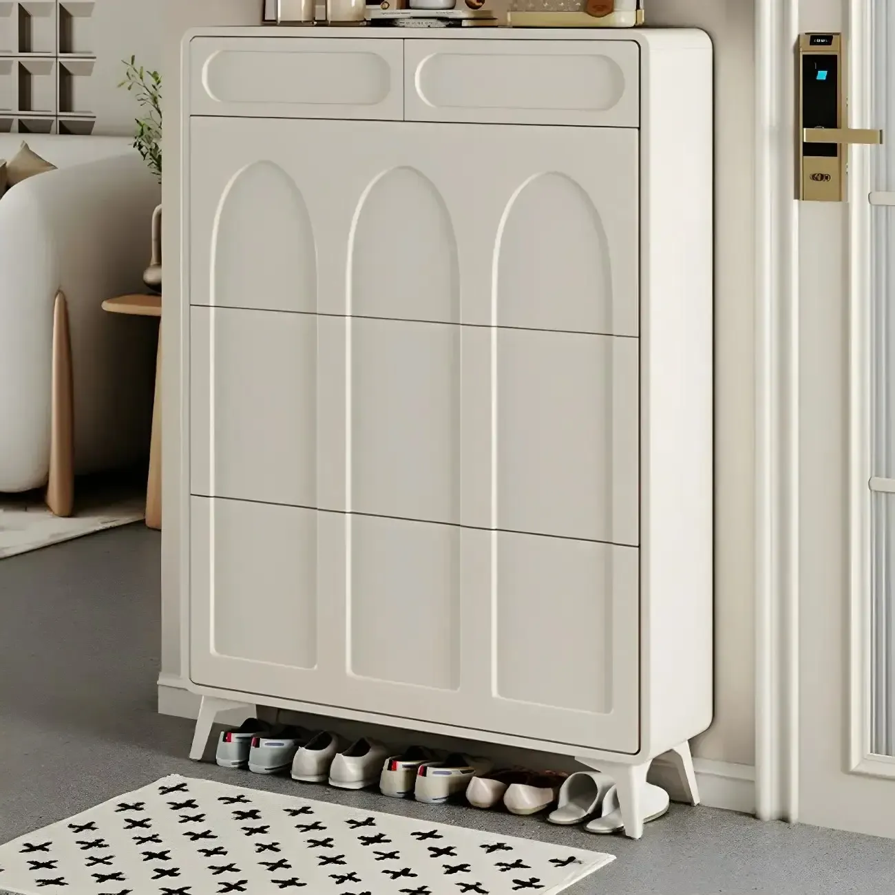 Hallway White	Drop Front Shoe Storage Cabinet Image - 4