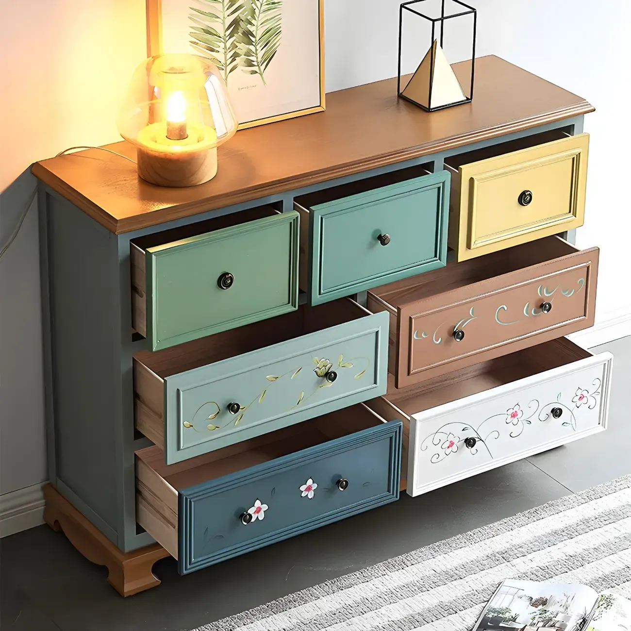 Vintage Wooden Horizontal Double Dresser & Chest with Drawers Image - 2