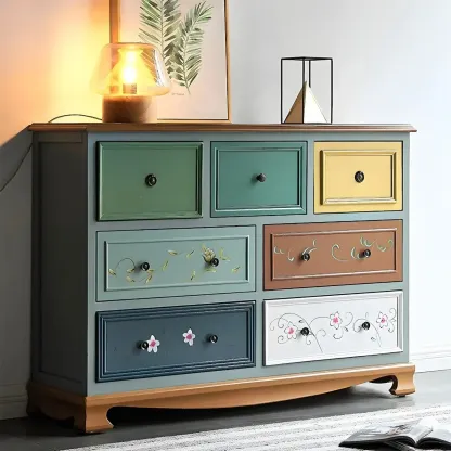 Vintage Wooden Horizontal Double Dresser & Chest with Drawers Image - 1