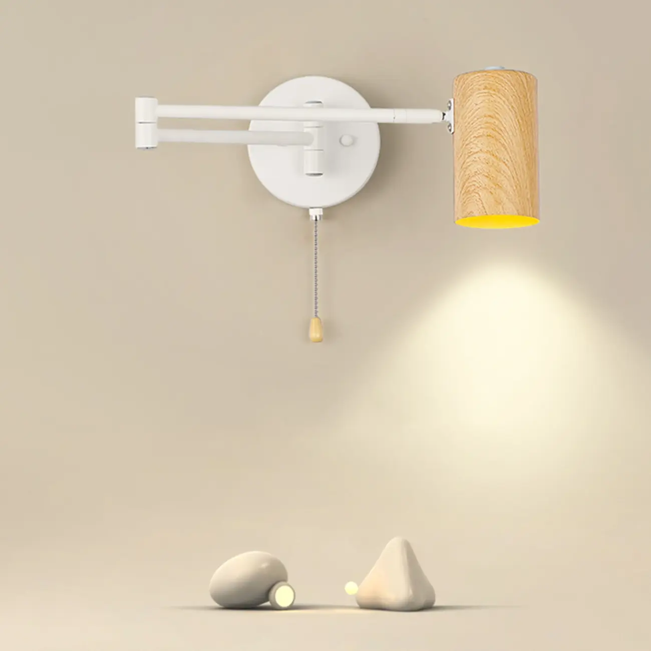 White and Black Metal Swing Arm Wall Light with Cylindrical Shade Image - 1 | homeyfad